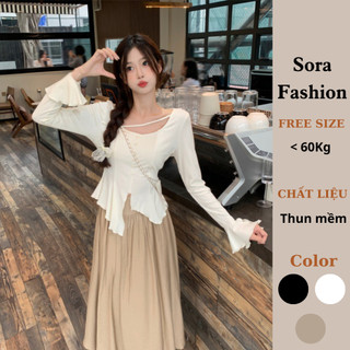 Áo Thun Kiểu Nữ Sora,Áo Bèo Tiểu Thư Dài Tay Chất Liệu Thun Mềm Hàn Quốc FreeSize 8386