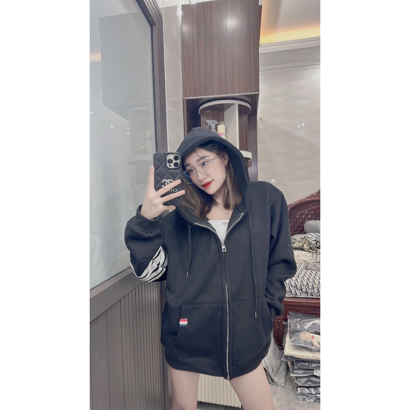 Áo Khoác Nỉ Túi Thom 4 Vạch Ngang Tay,Áo Hoodie 2 Lớp Khóa Kéo Dày Dặn siêu hot hit T60