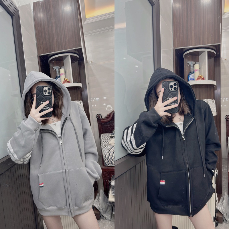 Áo Khoác Nỉ Túi Thom 4 Vạch Ngang Tay,Áo Hoodie 2 Lớp Khóa Kéo Dày Dặn siêu hot hit T60