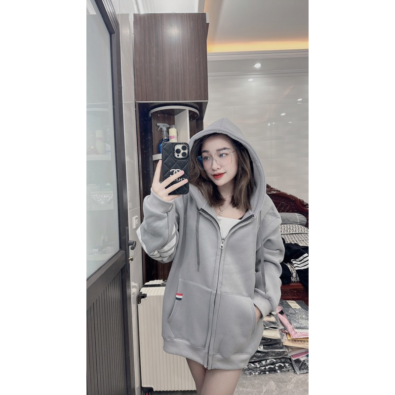 Áo Khoác Nỉ Túi Thom 4 Vạch Ngang Tay,Áo Hoodie 2 Lớp Khóa Kéo Dày Dặn siêu hot hit T60