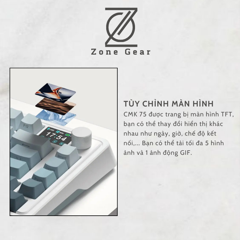Bàn phím cơ không dây CMK75 - Có màn hình - Led RGB - Mạch xuôi