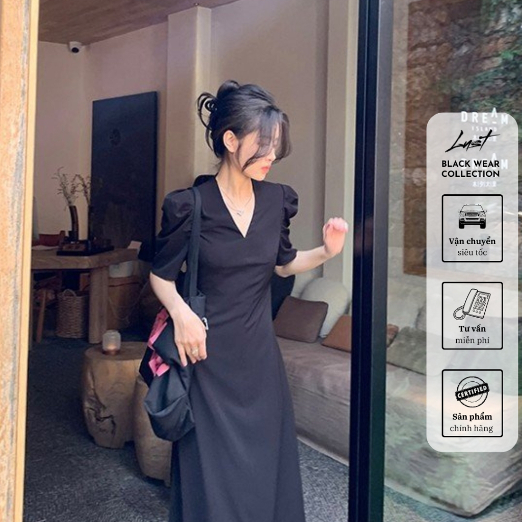 Đầm đen tay lửng cổ tim cao cấp LUST chất liệu dày dặn thiết kế đẹp - M138
