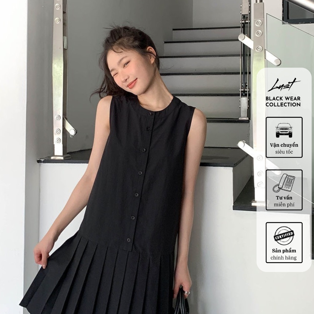Đầm sát nách xếp ly cổ tròn cao cấp LUST chất liệu dày dặn thiết kế đẹp - M140