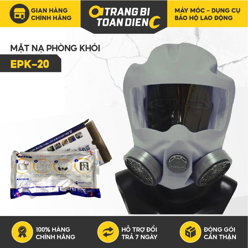 Mặt nạ chống khói EPK-20 Hàn Quốc trùm đầu, phin lọc than hoạt tính, Mặt nạ chống độc chính hãng