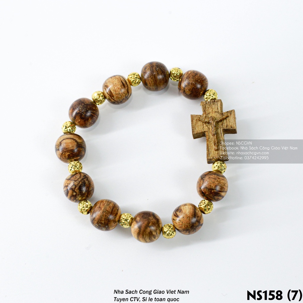 Vòng Mân Côi Thánh Giá trầm tốc kiến 12ly mix vàng 14k Quà tặng Công Giáo, GIÁNG SINH, Lễ quan thầy, sinh nhật
