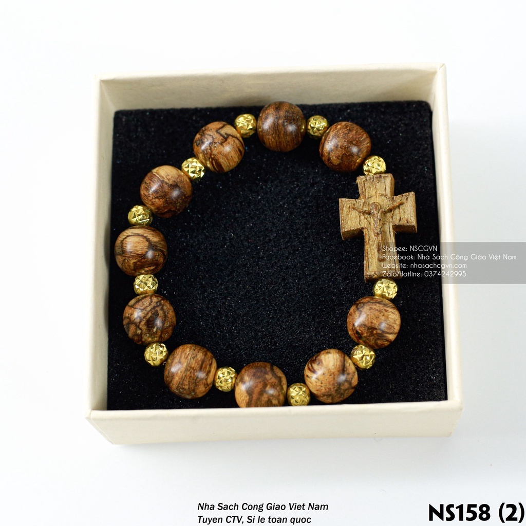 Vòng Mân Côi Thánh Giá trầm tốc kiến 12ly mix vàng 14k Quà tặng Công Giáo, GIÁNG SINH, Lễ quan thầy, sinh nhật