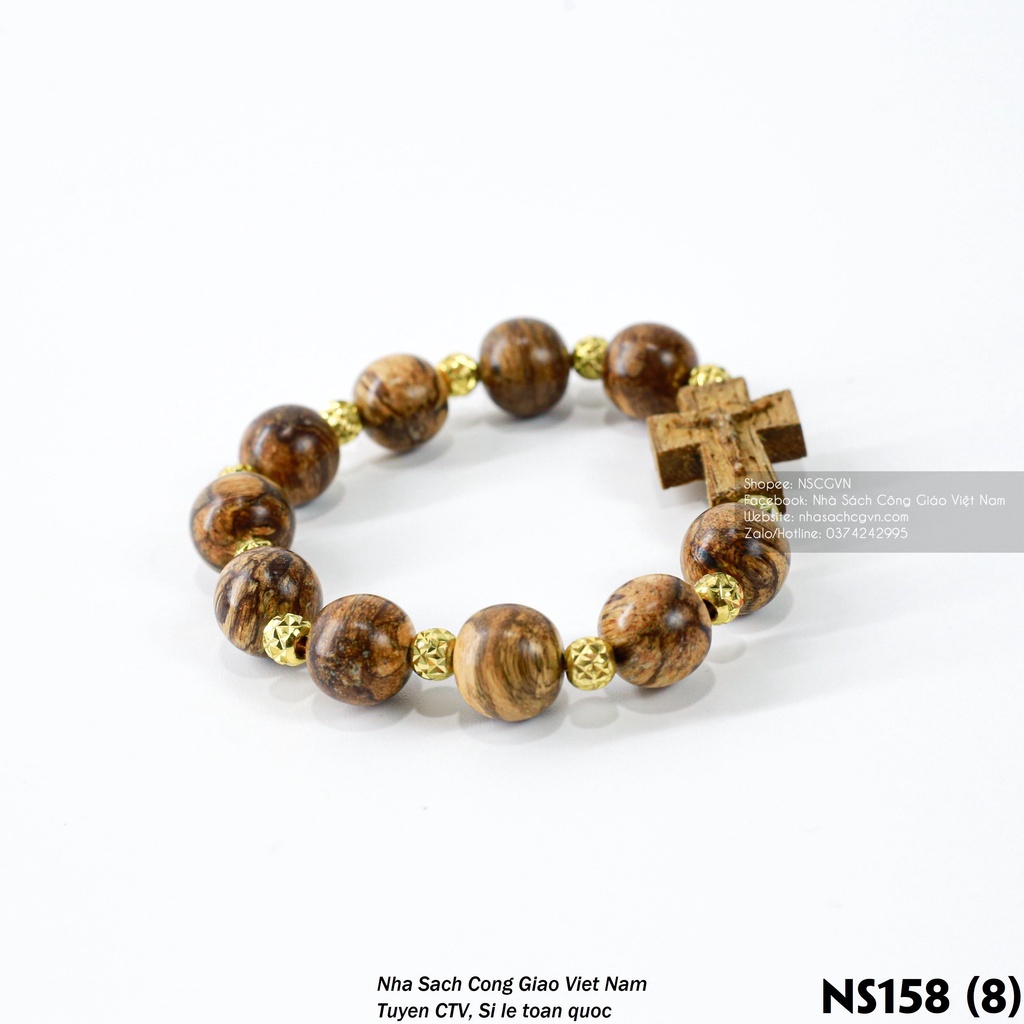 Vòng Mân Côi Thánh Giá trầm tốc kiến 12ly mix vàng 14k Quà tặng Công Giáo, GIÁNG SINH, Lễ quan thầy, sinh nhật