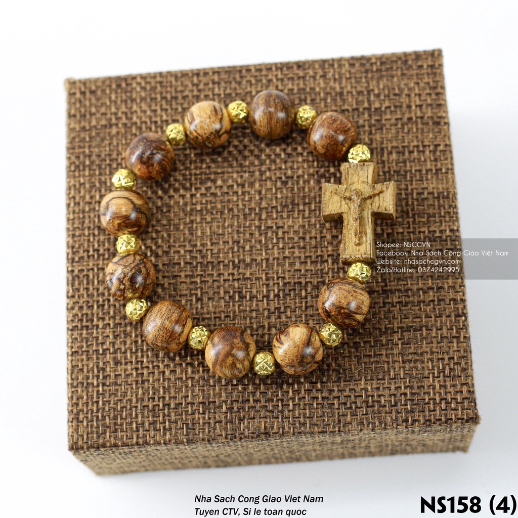 Vòng Mân Côi Thánh Giá trầm tốc kiến 12ly mix vàng 14k Quà tặng Công Giáo, GIÁNG SINH, Lễ quan thầy, sinh nhật