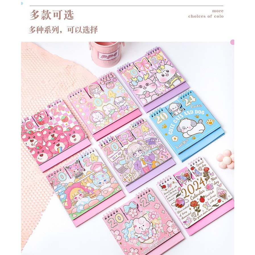 Lịch để bàn 2024 siêu cute có phần giấy note ghi chú
