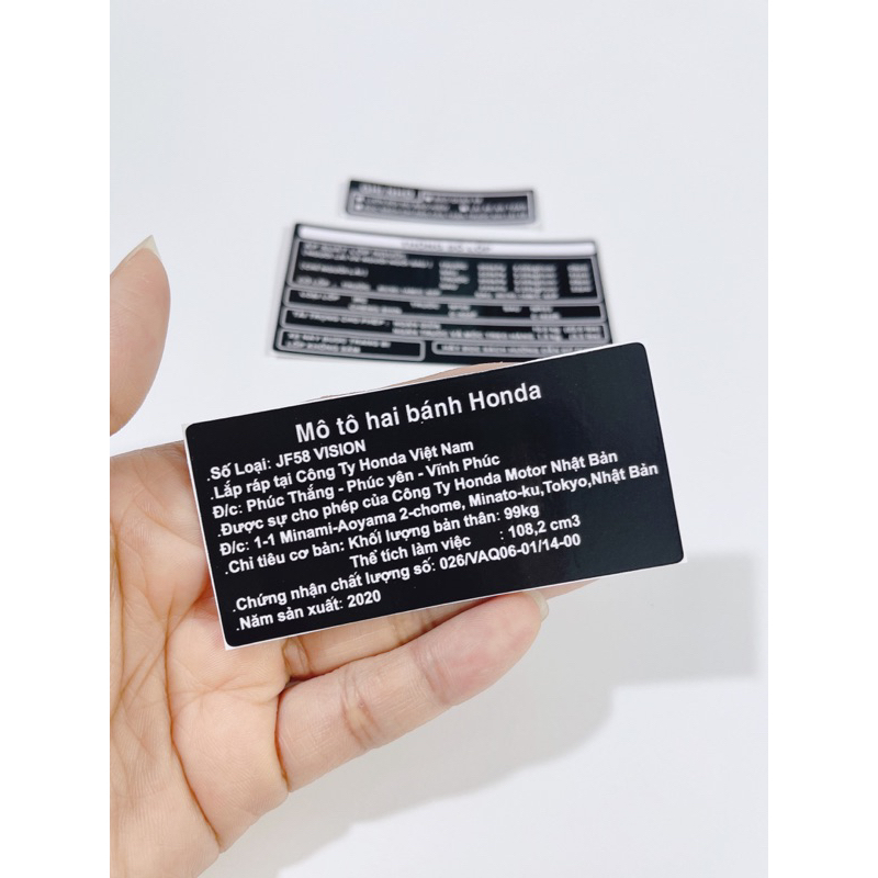 Tem thông số xe Vision 2020  có sẵn keo dán thay thế tem zin