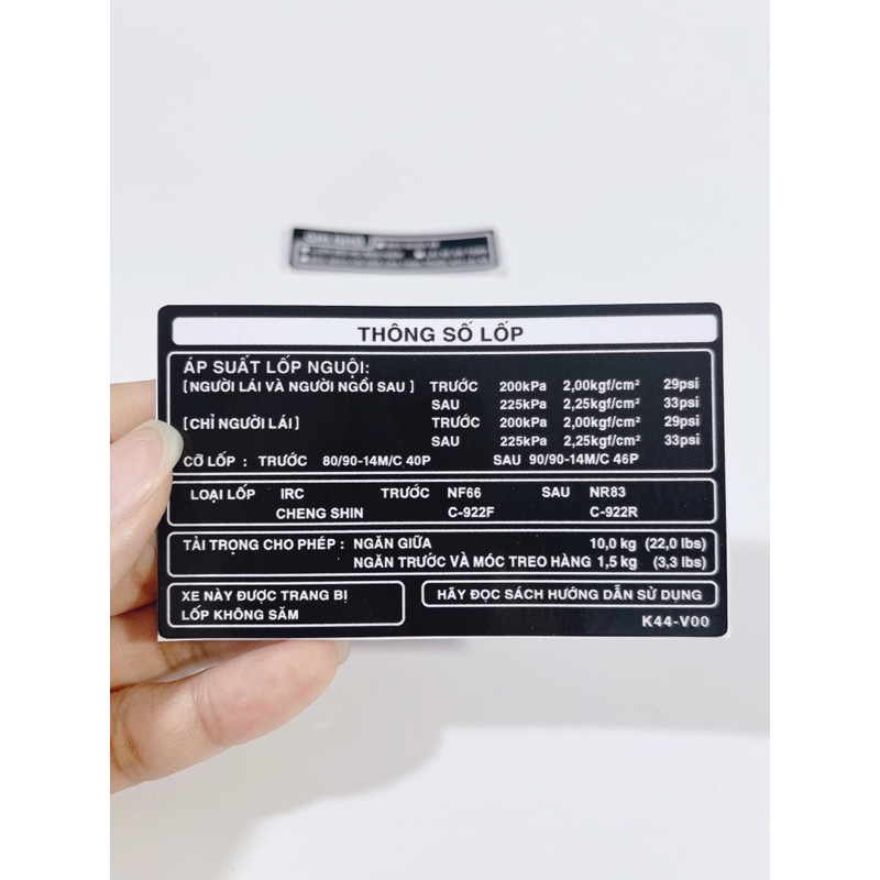 Tem thông số xe Vision 2020  có sẵn keo dán thay thế tem zin