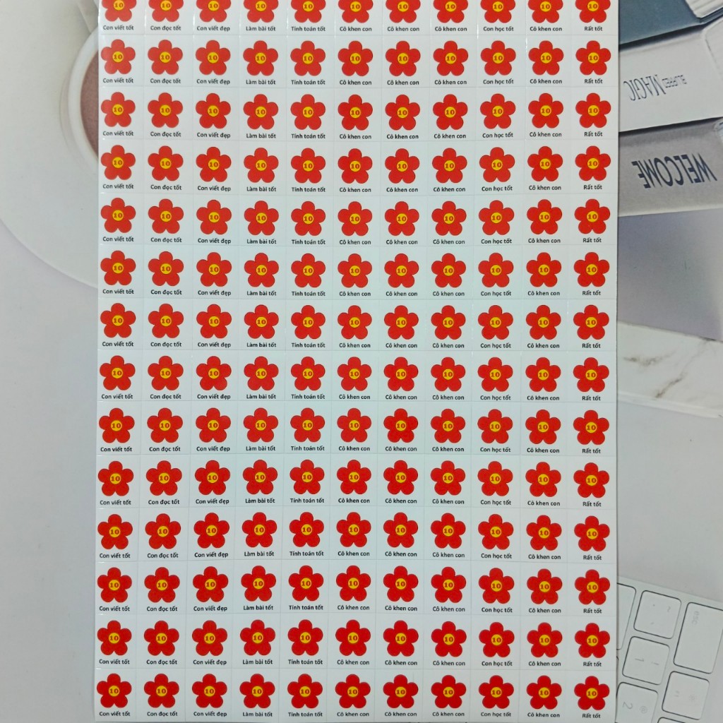 Sticker khen thưởng học sinh, tờ a4 có 154 hình dạng decal bóc dán