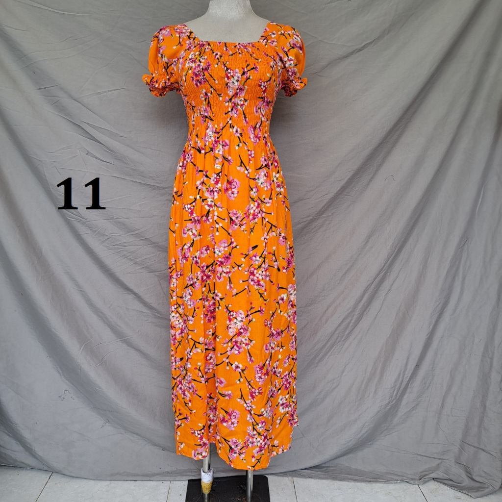 Đầm maxi lanh Thái cổ vuông tôn dáng