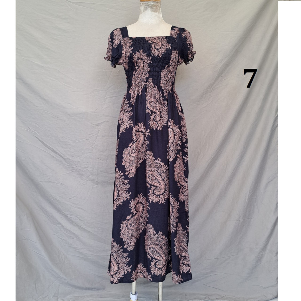 Đầm maxi lanh Thái cổ vuông tôn dáng