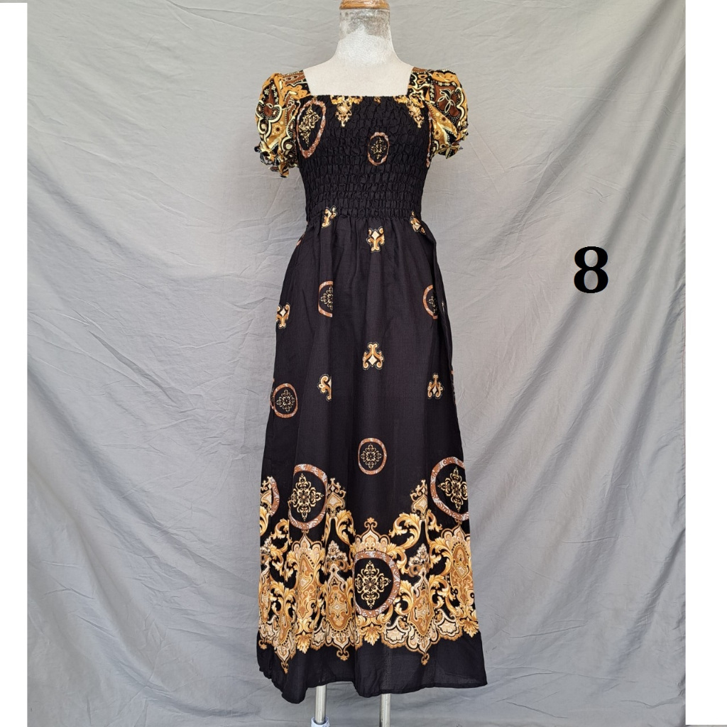 Đầm maxi lanh Thái cổ vuông tôn dáng