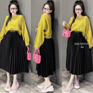 Áo len tay dài croptop trơn cổ tròn 2510