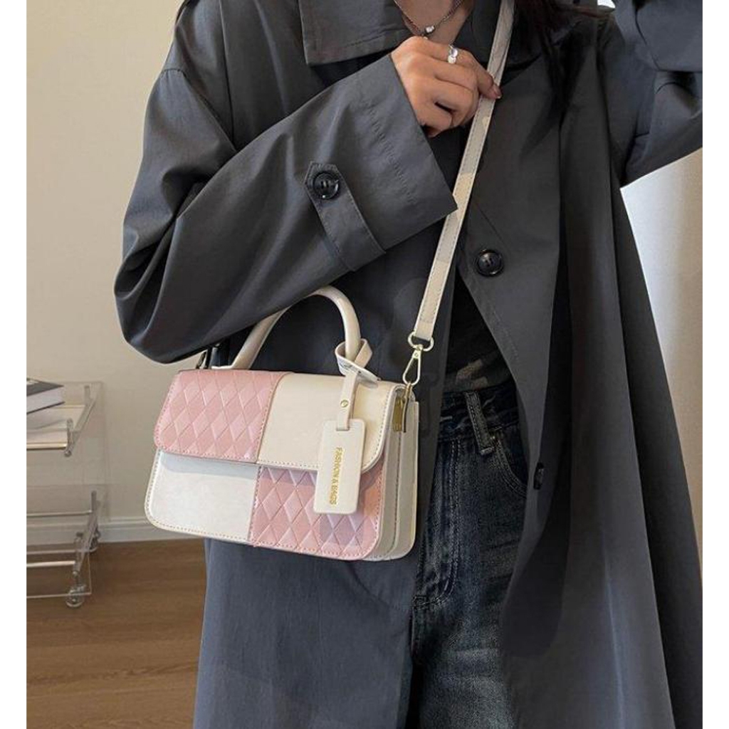 Túi xách đeo chéo đeo vai nữ thời trang Bag.thanhthu túi cầm tay da 2 ly in trám vá màu 3 ngăn sang chảnh 811