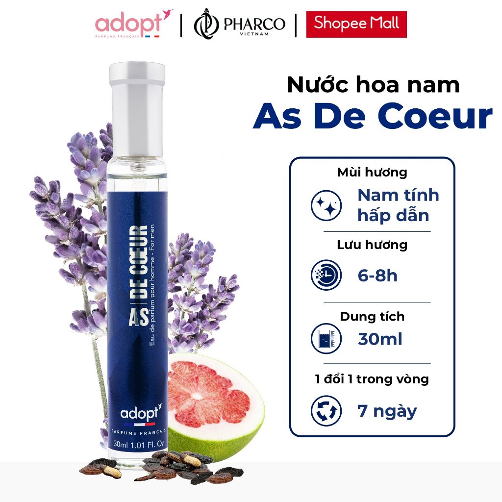 Nước hoa nam 𝐀𝐝𝐨𝐩𝐭' EDP 30ML Nam Tính Sang Trọng Lịch Lãm Trẻ Trung