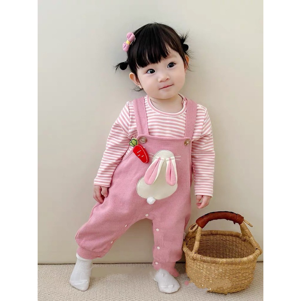 Body cho bé gái , Sét body yếm thỏ carot áo zip lông 2 mặt + yếm chất tổ ong đáng yêu cho bé