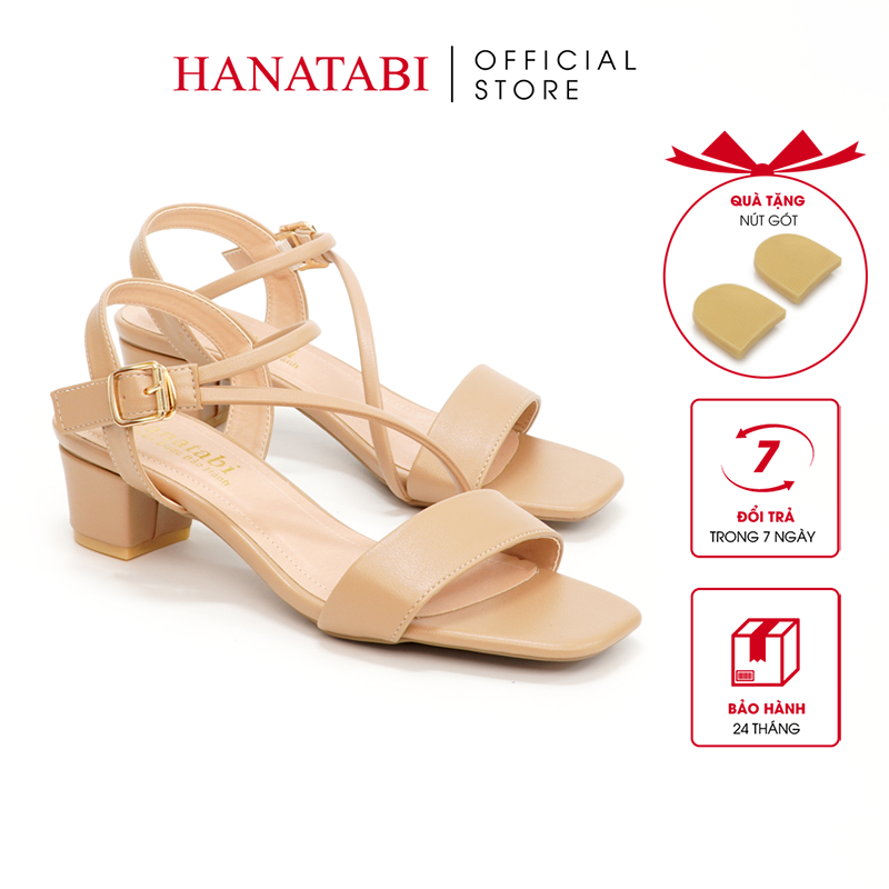 Sandal Nữ Hanatabi Bản Ngang 2 Quai Chéo Khóa Mũi Vuông Gót Cao 3cm Hậu C Đế TA Cao Cấp Chống Trơn Trượt Mã HNSDG7F895
