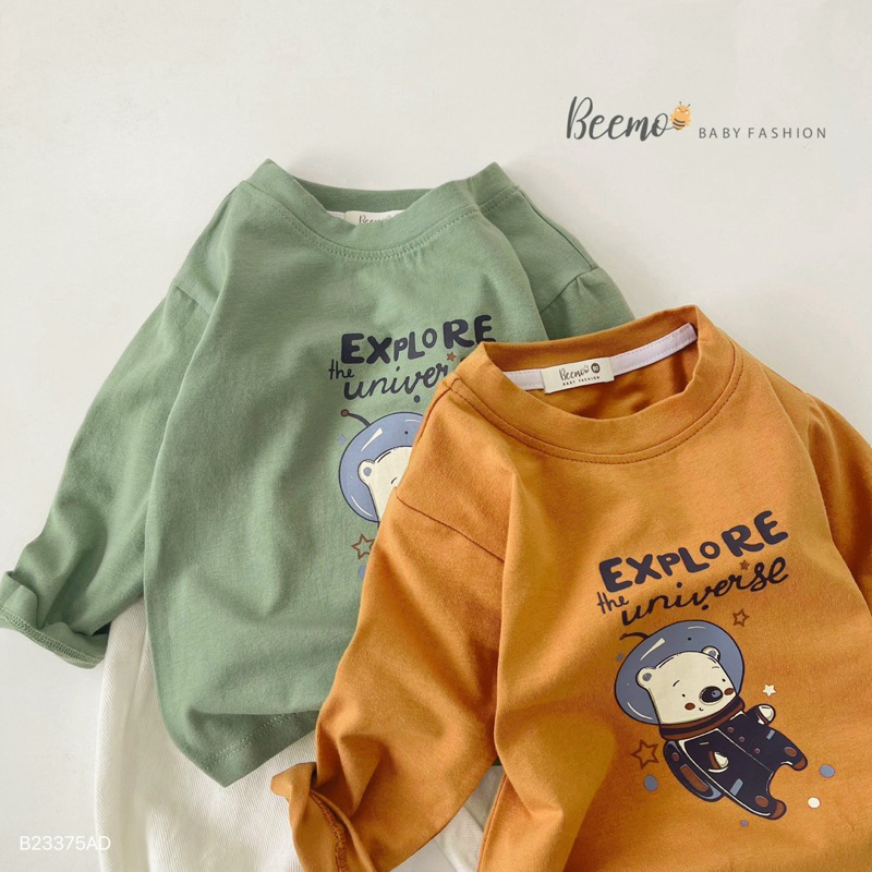 ÁO DÀI TAY COTTON IN HÌNH GẤU PHI HÀNH GIA CHO BÉ