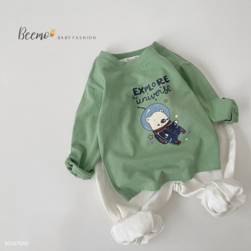 ÁO DÀI TAY COTTON IN HÌNH GẤU PHI HÀNH GIA CHO BÉ