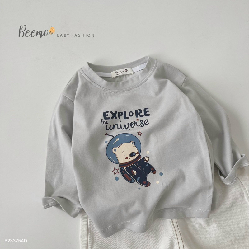 ÁO DÀI TAY COTTON IN HÌNH GẤU PHI HÀNH GIA CHO BÉ