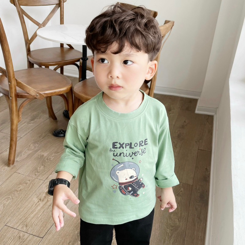 ÁO DÀI TAY COTTON IN HÌNH GẤU PHI HÀNH GIA CHO BÉ