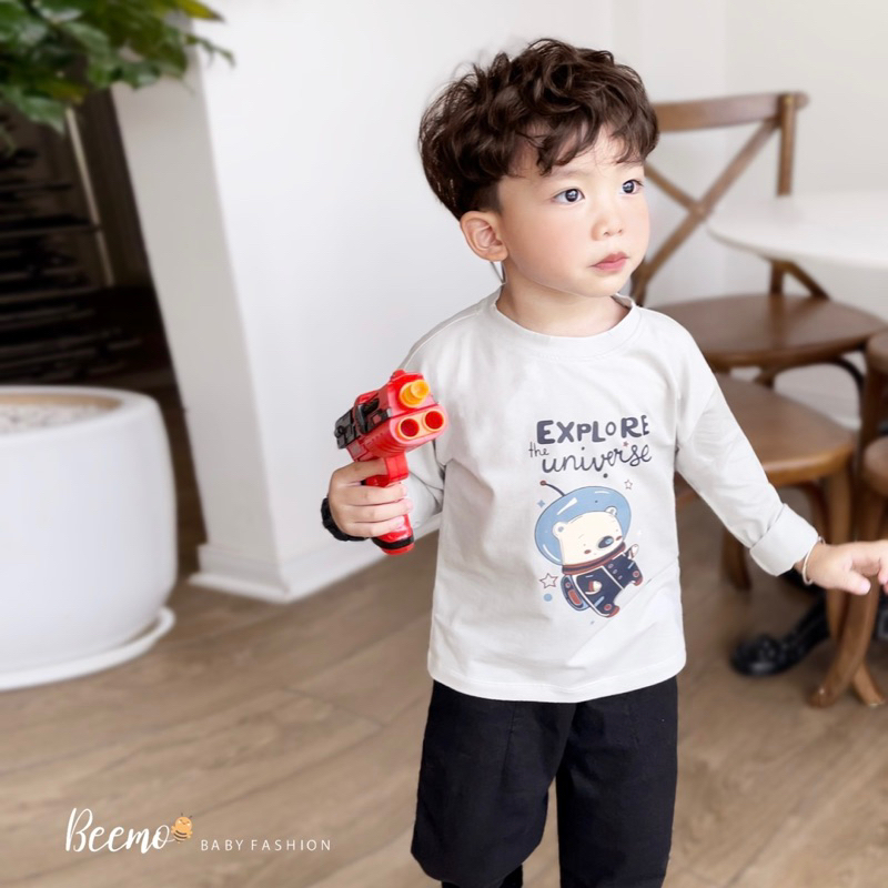 ÁO DÀI TAY COTTON IN HÌNH GẤU PHI HÀNH GIA CHO BÉ