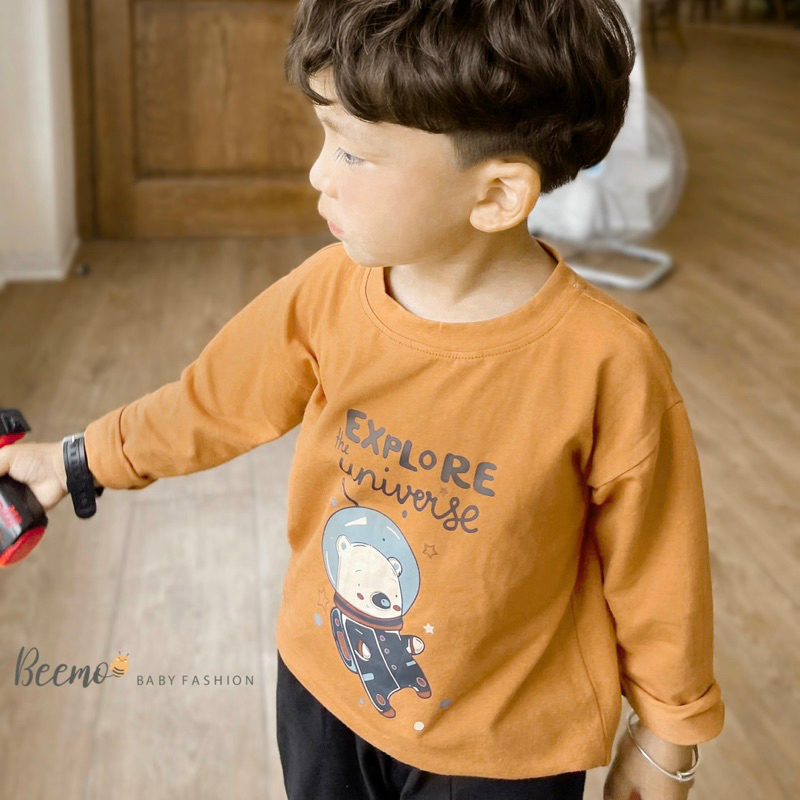 ÁO DÀI TAY COTTON IN HÌNH GẤU PHI HÀNH GIA CHO BÉ