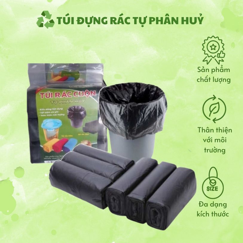 Túi Đựng Rác Đen Tự Phân Hủy Dẻo Dai Chắc Chắn Đựng Rác Gia Đình Văn Phòng Nhiều Size