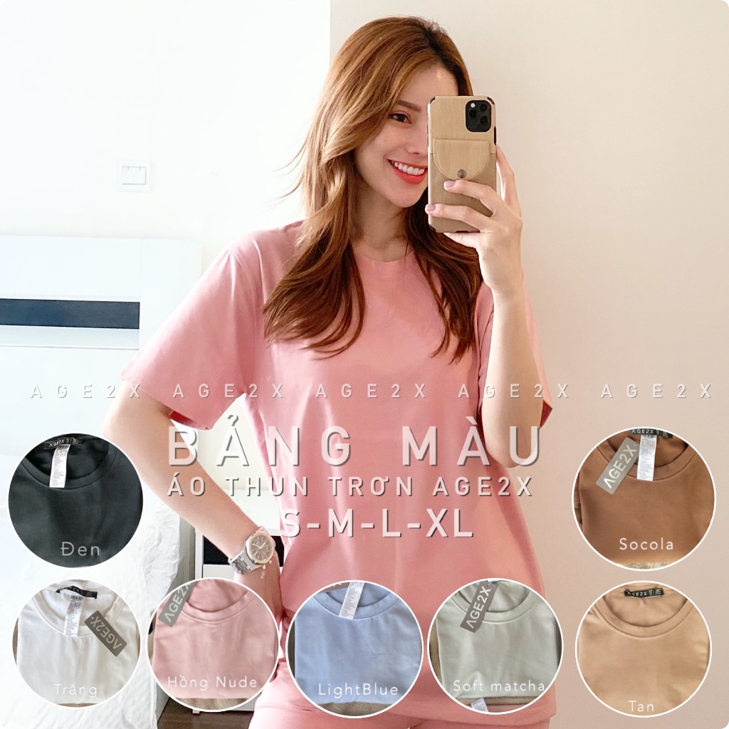 Áo thun trơn AGE2X form unisex hàng vnxk chất thun 83%cotton 4 chiều 220g dầy dặn mềm mịn, chống nhăn