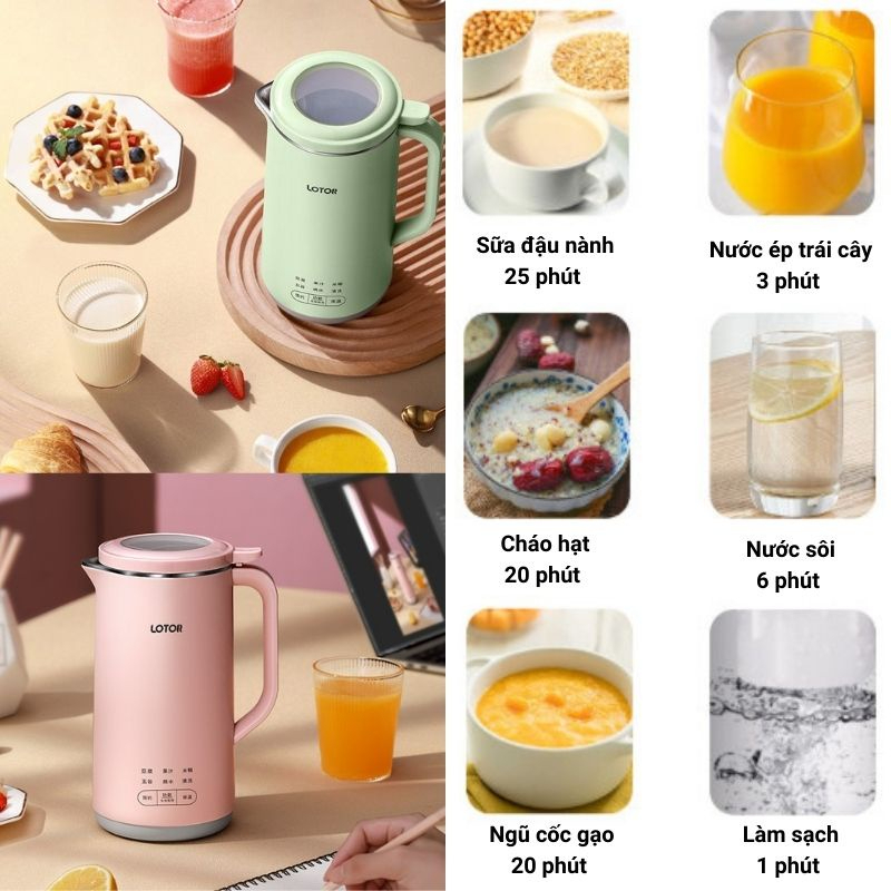 Máy Làm Sữa Hạt Mini Lotor DJJ-50, Máy Xay Sữa Hạt Đa Năng 400W Với 6 Chế Độ Nấu Tự Động, Thời Gian Nấu Chưa Đầy 30 Phút