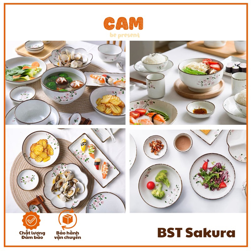 SỨ MEN TUYẾT - Bộ chén bát đĩa sứ họa tuyết hoa sakura thiết kế phong cách Nhật; thích hợp làm quà tân gia nhà mớ, cưới