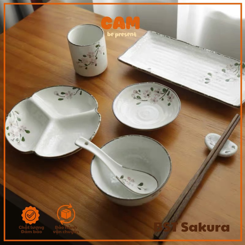 SỨ MEN TUYẾT - Bộ chén bát đĩa sứ họa tuyết hoa sakura thiết kế phong cách Nhật; thích hợp làm quà tân gia nhà mớ, cưới