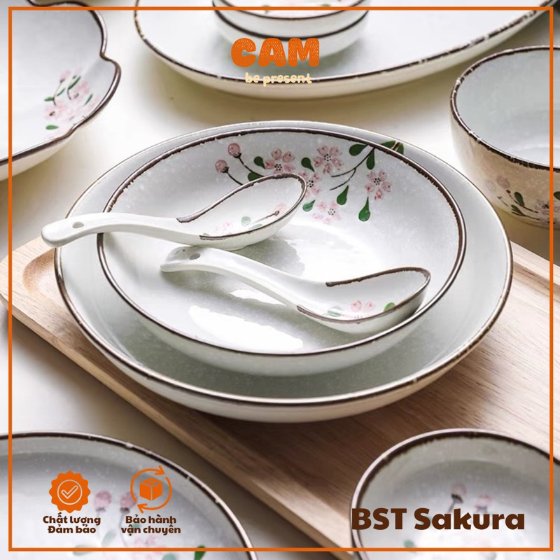 SỨ MEN TUYẾT - Bộ chén bát đĩa sứ họa tuyết hoa sakura thiết kế phong cách Nhật; thích hợp làm quà tân gia nhà mớ, cưới
