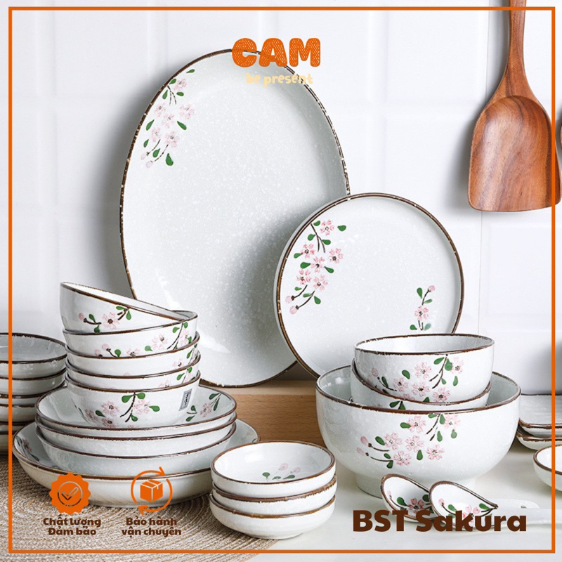 SỨ MEN TUYẾT - Bộ chén bát đĩa sứ họa tuyết hoa sakura thiết kế phong cách Nhật; thích hợp làm quà tân gia nhà mớ, cưới