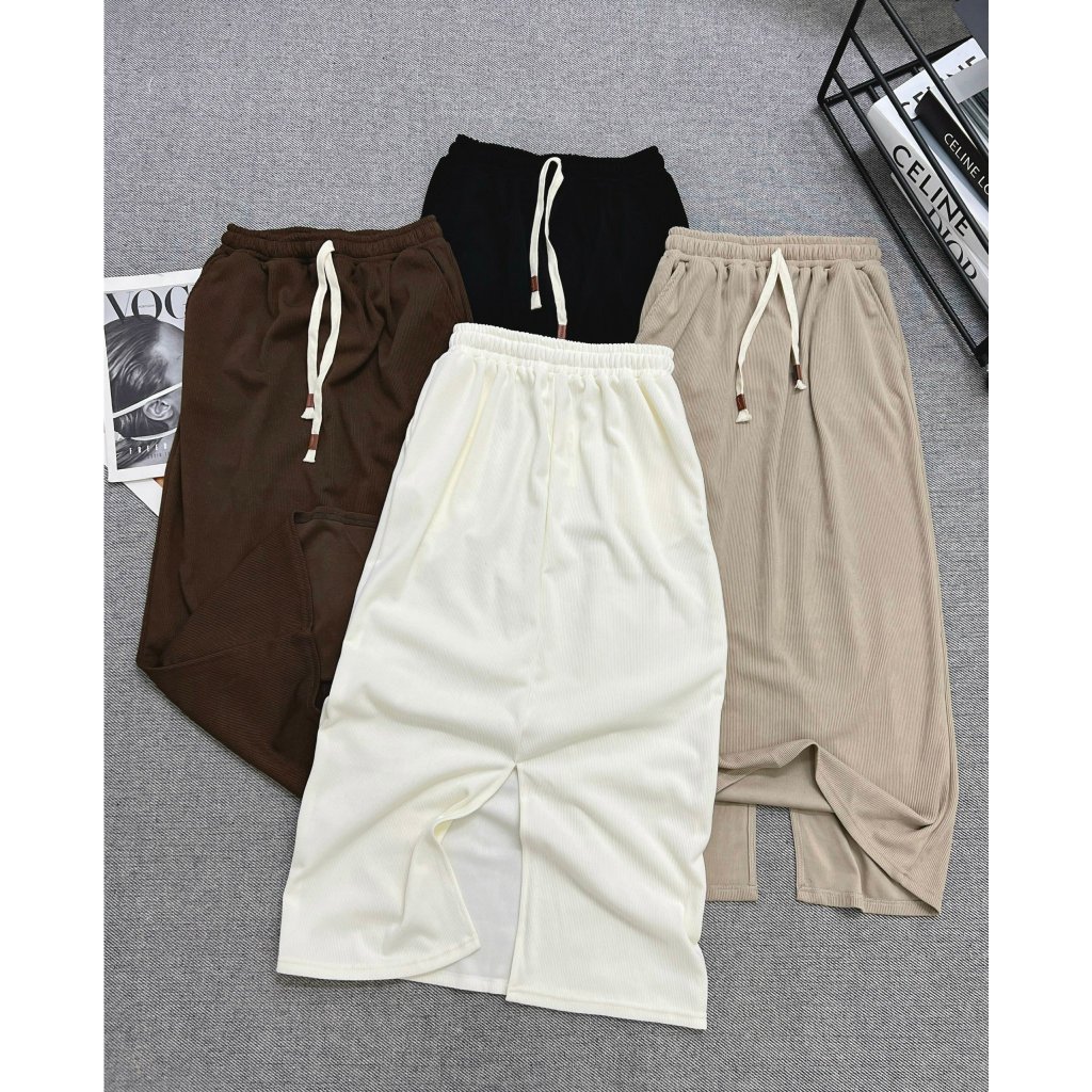 Chân váy tăm dây rút dáng dài có xẻ sau Hari GenZ 255 P5K1