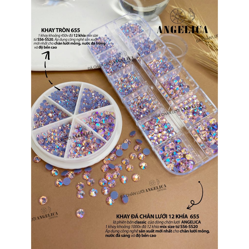 Khay Tròn Đá Chân Lưới Nail 12 Khía Đủ Màu Trang Trí Móng ANGELICA KT