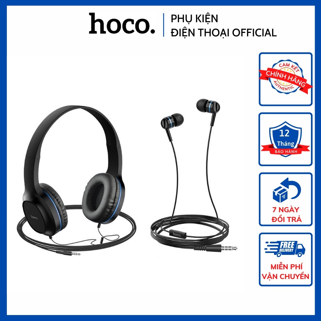 ⚡CHÍNH HÃNG⚡Bộ 2 tai nghe chụp đầu Hoco W24 Enlighten tặng kèm tai nghe nhét tai kết nối jack 3.5mm, có mic