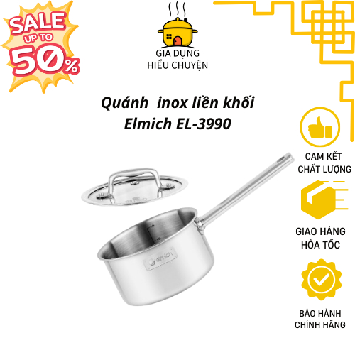 Quánh Inox Cao Cấp Liền Khối Elmich Trimax ECO EL-3990 Size 16cm Nấu Bột, Đồ Ăn Dặm, Cháo Cho Bé