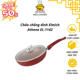 Chảo Sâu Lòng Chống dính đáy từ Elmich Athena EL-1142/26cm EL-1143/28cm EL-1144/30cm Nắp Kính cường lực Chống Bắn