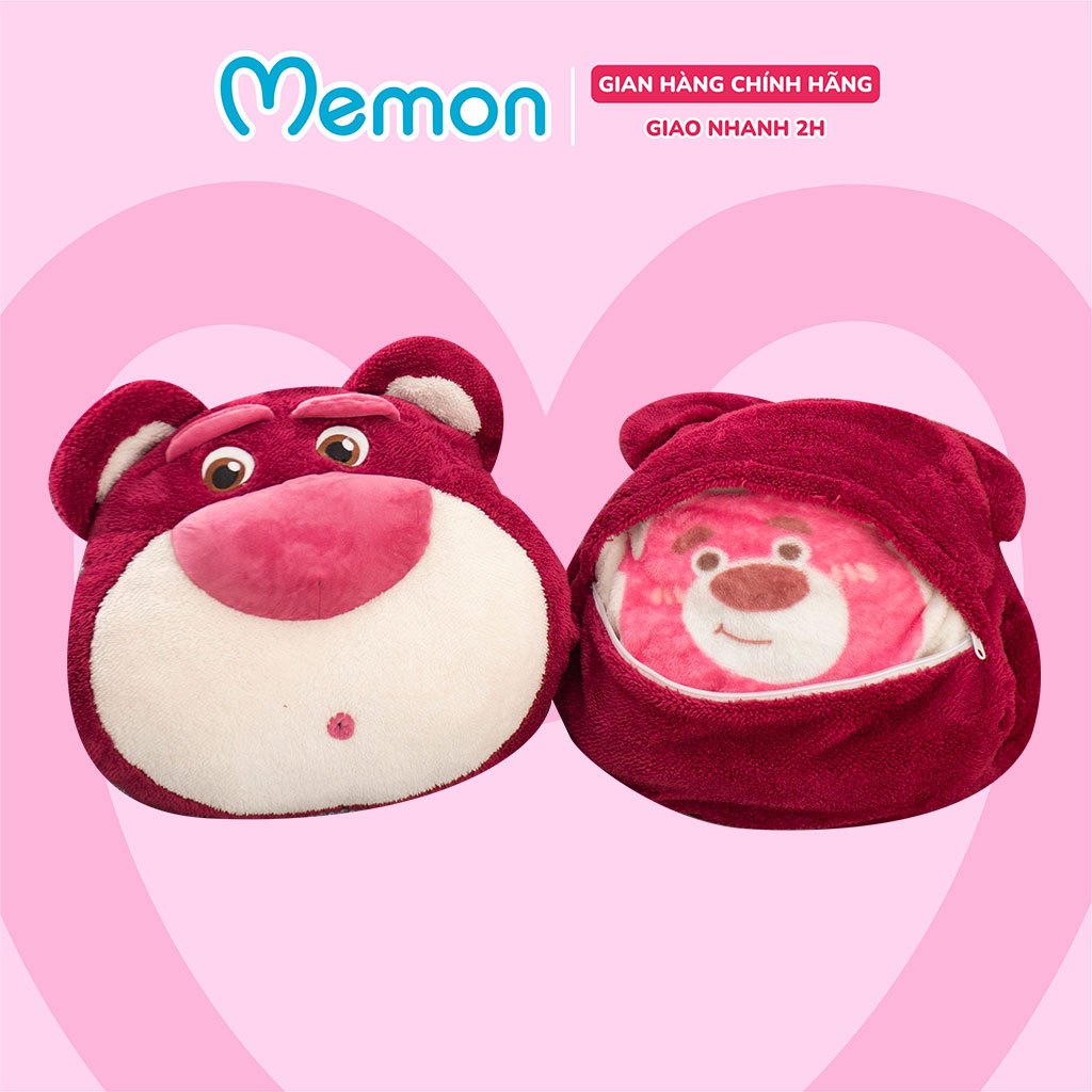 Gối Chăn Mền Lotso Huggin Bear Lông Xù 3 in 1 Có Ủ Tay Cao Cấp Memon