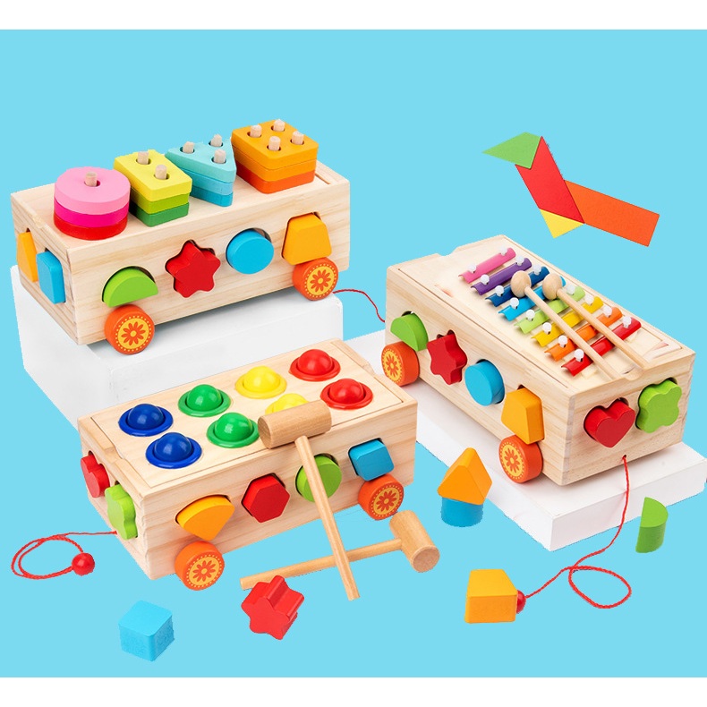 Xe Kéo Thả Hình Khối Và Số Đếm Giúp Bé Phát Triển Trí Não Tặng Kèm Ôtô Siêu Tốc