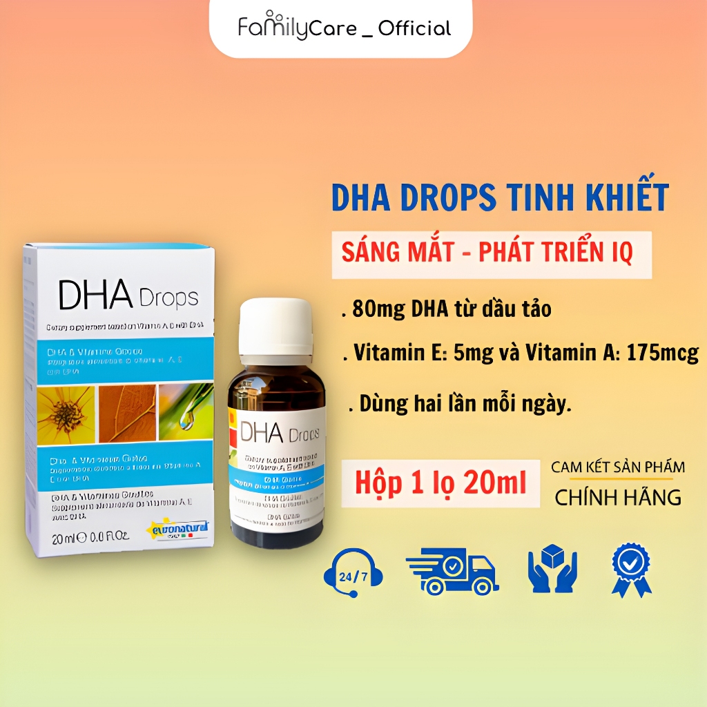 DHA Drop Tinh Khiết Lọ 20ml - Giúp Bé Mắt Sáng Phát Triển IQ, Thông Minh