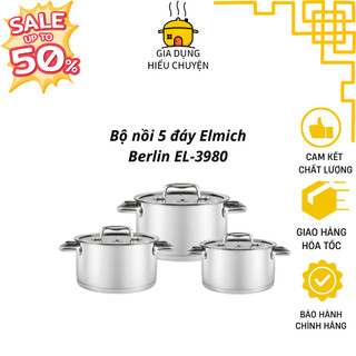 Bộ nồi 5 đáy Inox 304 Elmich Berlin EL-3980 Size 16, 18, 22cm