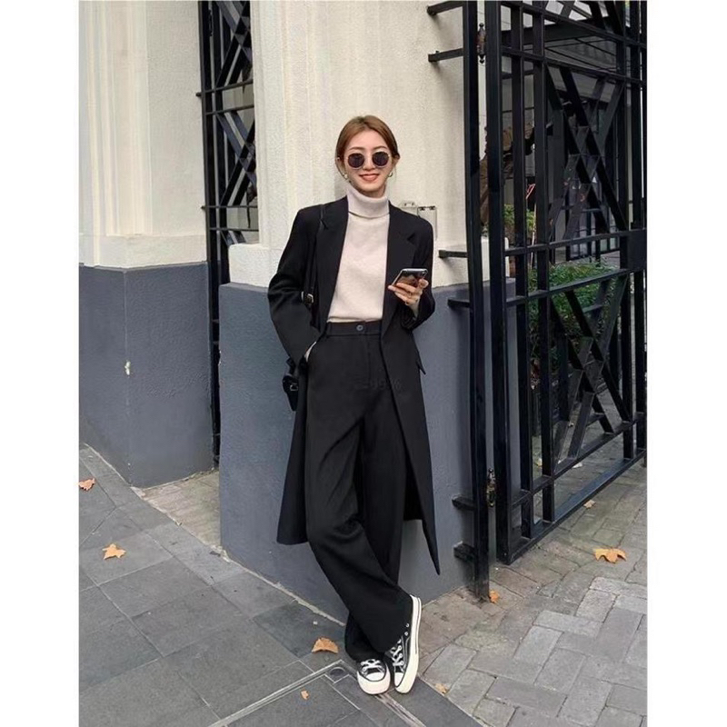 Áo măng tô nữ dáng dài dày dặn hàng quảng châu  2 lớp