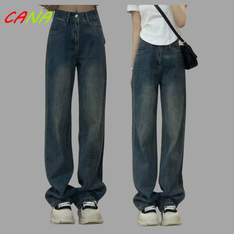 Quần Jean Bò Ống Suông Rộng Xuông Nữ CANA Jeans Cạp Cao Phong Cách MS10