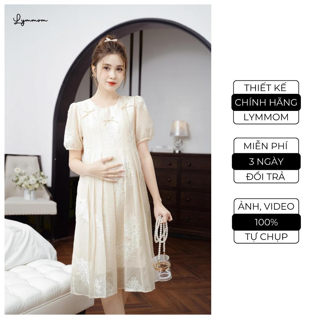 Đầm Bầu Thiết Kế LYMMOM Dự Tiệc Công Sở Sang Chảnh Công Liệu Chất Liệu Tơ Thêu Hoa Cao Cấp VB089 Mềm Mại An Toàn Cho Da