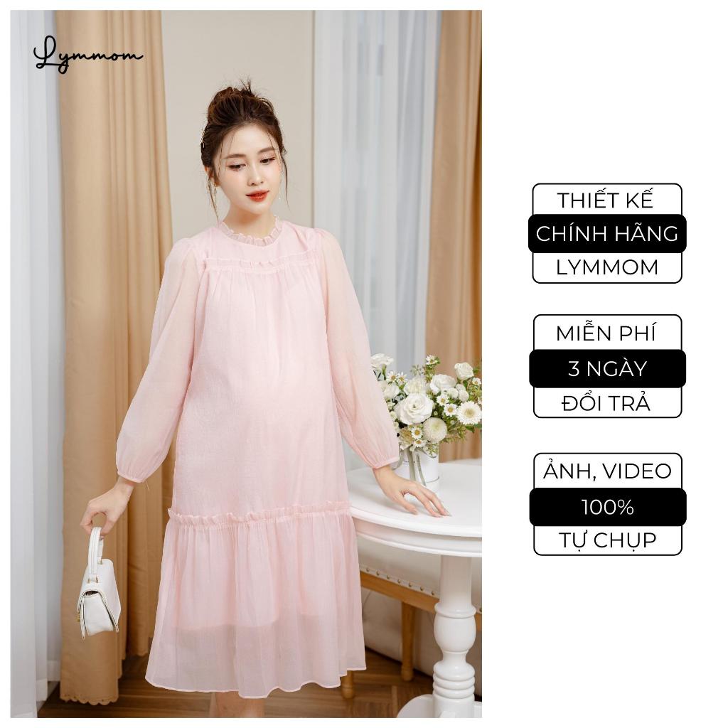 Đầm Bầu Thiết Kế LYMMOM Phù Hợp Dự Tiệc Công Sở Màu Hồng Pastel Xinh Xắn Sang Chảnh Chất Liệu Tơ Hàn Cao Cấp VB086